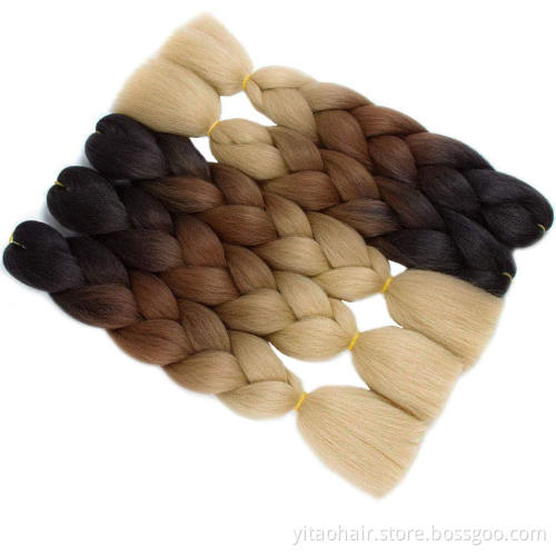 Wholesale Ombre Braiding hair synthetic Crochet braids twist 24inch 100g Ombre two three tone Jumbo braid hair extensions